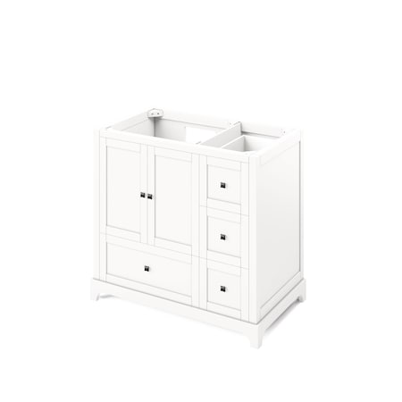 Jeffrey Alexander 36" White Addington Vanity, left offset, Calacatta Vienna Quartz Vanity Top, undermount rectangle bowl VKITADD36WHCQR